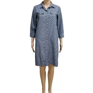 Talbots Polka‎ Dot Chambray Button Down Shirt Dress Size 10P Coastal Denim